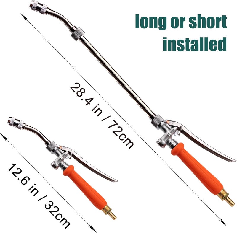 Diraeen All Metal 29 Inches Sprayer Wand,Suitable for 1/2" & 3/8" Hose Quick Connectors, 1/4" & 3/8" Brass Barb Sprayer Wand Replacement Built-in Shut Valve Stainless Steel Spray Wand, w/Hose Connector - Image 3